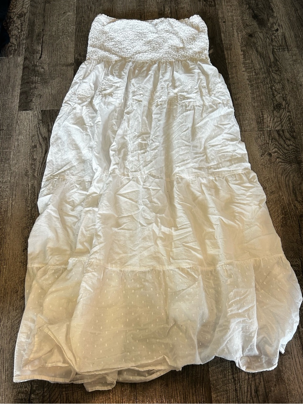 White Strapless Maxi Dress with Smocked Bodice
